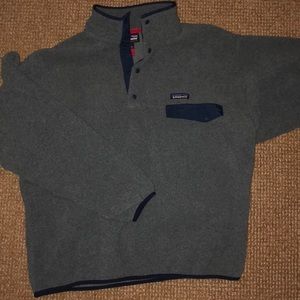 Brand new gray and navy blue Patagonia pullover.